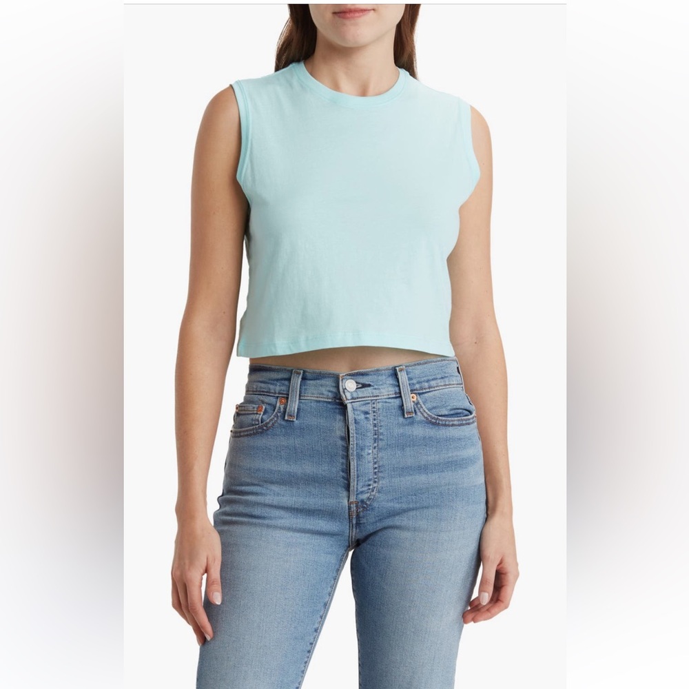 ATM Anthony Thomas Melillo Jersey Cotton Crop Top | Large, Aqua Mist